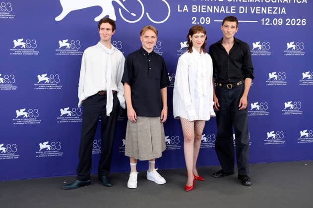 Idan Weiss, Hans Christian Hegewald, Lia von Blarer, and Sebastian Schneider at the photo call for the film *Das Mädchen mit der Leica* (*La ragazza con la Leica* *The Girl with the Leica*) at the 2026 Venice Biennale, the 83rd Venice International Film Festival, at the Palazzo del Casino in Venice, September 2, 2026 Foto:xD.xBedrosianx xFuturexImagex leica_6958