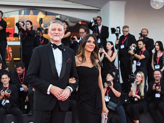 IPA88036675 - Venice, 83rd Venice International Film Festival 2026 - Night 1 - Opening Red Carpet - Pictured: Minister of Culture Alessandro Giuli with his wife Valeria Falcioni  Copyright: xManuelexMangiarottix xPoolxPhotoxEventsx08x 88036675