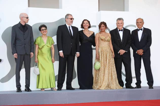 Daniel Blumberg, Shahrbanoo Sadat, Xavier Giannoli, Maggie Gyllenhaal, Kaouther Ben Hania, Francesco Casetti and Alberto Barbera at the opening ceremony featuring the premiere of the feature film *Ink* at the 2023 Venice Biennale, the 83rd Venice International Film Festival, at the Palazzo del Cinema in Venice, September 2, 2026 Foto:xD.xBedrosianx xFuturexImagex opening_6883