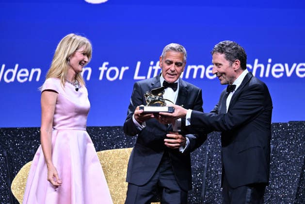 September 2, 2026, Venice, Rome, Italy: Laura Dern and Pietrangelo Buttafuoco present George Clooney with the Golden Lion for Lifetime Achievement during the opening ceremony of the 83rd Venice Film Festival. Venice, September 2, 2026 Venice Italy  - ZUMAa289 20260902_zia_a289_298 Copyright: xMariaxLauraxAntonellix xAgfx
