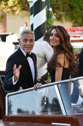 IPA88040599 - Venice: George Clooney arrives at the dock for the Golden Lion award ceremony and leaves with the prize; pictured: George Clooney and Amal Alamuddin  Copyright: xFRANCESCAxVIECELIx xFrancescaxViecelix 88040599