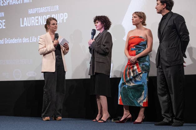Premiere of GENTLE MONSTER: On-Stage Presentation with Q&A featuring Marie Kreutzer, Jella Haase, Laurence Rupp, and host Katrin Rönicke. Premiere of GENTLE MONSTER at the Delphi Filmpalast cinema in Berlin Copyright: xEventpressx