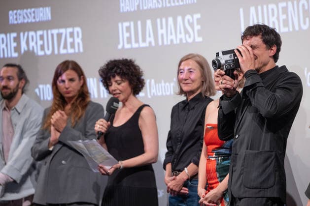 Premiere of GENTLE MONSTER: On-Stage Presentation with Q&A featuring Marie Kreutzer, Jella Haase, Laurence Rupp, and host Katrin Rönicke. Premiere of GENTLE MONSTER at the Delphi Filmpalast cinema in Berlin Copyright: xEventpressx