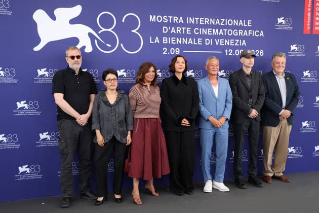 September 2, 2026, Venice, Italy: Xavier Giannoli, Shahrbanoo Sadat, Kaouther Ben Hania, Maggie Gyllenhaal, Johnny To, Daniel Blumberg and Francesco Casetti pose at the Jury photocall during the 83rd Venice International Film Festival at Palazzo del Casino on the Lido in Venice, Italy, on 02 September 2026. Photo: Venice Italy - ZUMAm179 20260902_zep_m179_058 Copyright: xAlecxMichaelx