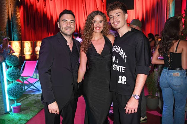 Lars Steinhöfel, Garry Secret, and his girlfriend Jessica Kühberger at the 2026 PROMI BIG BROTHER REVEAL EVENT at the Capitol Theater in Düsseldorf on September 2, 2026