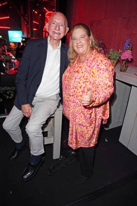 Werner Hansch and Kathy Kelly at the 2026 PROMI BIG BROTHER REVEAL EVENT at the Capitol Theater in Düsseldorf on September 2, 2026