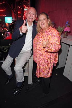 Werner Hansch and Kathy Kelly at the 2026 PROMI BIG BROTHER REVEAL EVENT at the Capitol Theater in Düsseldorf on September 2, 2026