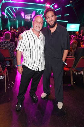 Maurice Dziwak with his father, Frank Dziwak, at the 2026 PROMI BIG BROTHER REVEAL EVENT at the Capitol Theater in Düsseldorf on September 2, 2026