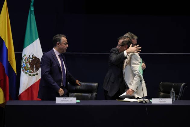September 2, 2026, Mexico City, Mexico: Former Colombian President GUSTAVO PETRO delivered the keynote lecture Capital in the 21st Century: Political Economy of the Climate Crisis before students and attendees at the Alfonso Caso Auditorium in University City, organized by UNAMs University Program for Studies on Democracy, Justice and Society (PUEDJS). Among those in attendance were 1992 Nobel Peace Prize laureate RIGOBERTA MENCHU TUM and NADYA LAYLA RASHEED, Ambassador of the State of Palestine to Mexico. Mexico City Mexico - ZUMAl178 20260902_znp_l178_011 Copyright: xCristianxLeyvax
