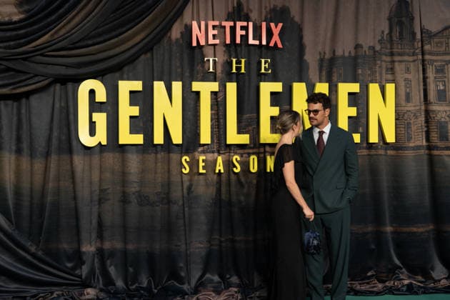 IPA88053547 - Theo James and a guest arrive at the premiere of The Gentlemen Season 2 in London  Copyright: xx xCristinaxMasseix 88053547