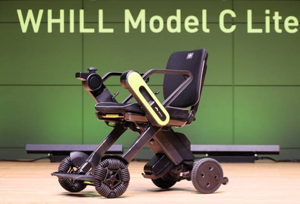 September 3, 2026, Tokyo, Japan - Japanese personal mobility company Whill unveils the new lighweight folding electric wheelchair Whill Model C Lite in Tokyo on Thursday, September 3, 2026. The new mobility weighing 18.6kg body with carbon fiver reinforced plastics parts has omni-directional wheels for front wheels and high performance battery to drive 38.5km of distance. (photo by Yoshio Tsunoda AFLO)  aflo_344739869
