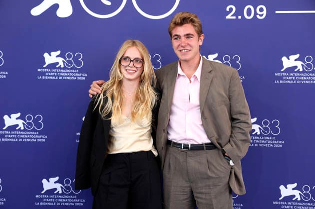 Celeste Kalis and Enzo Ferraroli at the photo call for the movie *Burgundy* at the 2026 Venice Biennale—the 83rd Venice International Film Festival—at the Palazzo del Casino in Venice, September 3, 2026 Foto:xD.xBedrosianx xFuturexImagex burgundy_6922