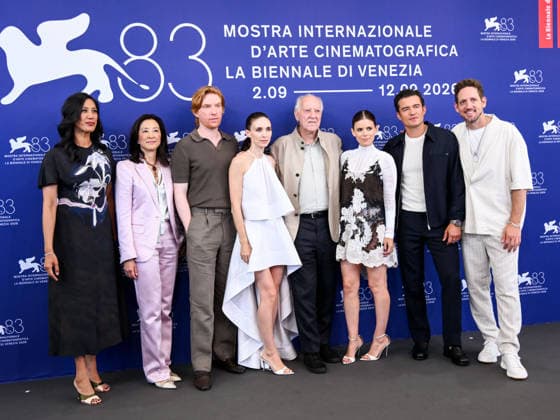 IPA88064111 - Venice, 83rd Venice International Film Festival 2026 - Day 2 - Photo call for *The Great Bucking Fastard*: Pictured: Kate Mara, Rooney Mara, Domhnall Gleeson, Orlando Bloom, Director Werner Herzog, Clara Wu Tsai, Ariel Leon Isacovitch, and Agnes Chu  Copyright: xAlbertoxTerenghix xPoolxPhotoxEventsx08x 88064111