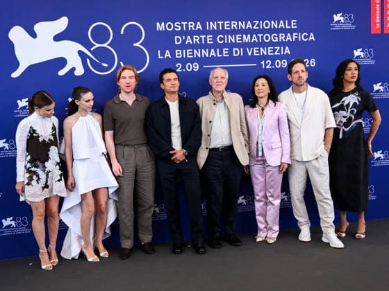 IPA88064071 - Venice, 83rd Venice International Film Festival 2026 - Day 2 - Photo call for *The Great Bucking Fastard*: Pictured: Kate Mara, Rooney Mara, Domhnall Gleeson, Orlando Bloom, Director Werner Herzog, Clara Wu Tsai, Ariel Leon Isacovitch, and Agnes Chu  Copyright: xAlbertoxTerenghix xPoolxPhotoxEventsx08x 88064071