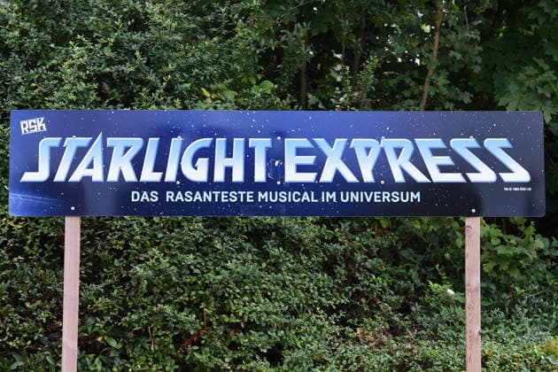 Starlight Express on September 3, 2026, at the Starlight Express Theater in Bochum. A sign reading Starlight Express stands outside the Starlight Express Theater in Bochum. xRx