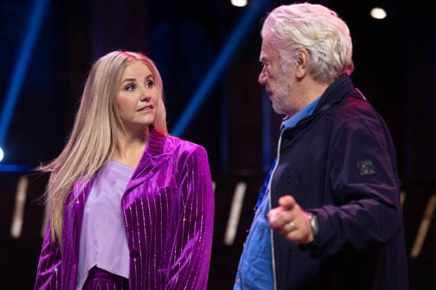 Singer Beatrice EGLI and costume designer John NAPIER; the musical *Starlight Express* in Bochum introduces the Swiss Glacier Express *TICK TACK* as a new train in the show; *Starlight Express* Theater in Bochum, June 12, 2018
