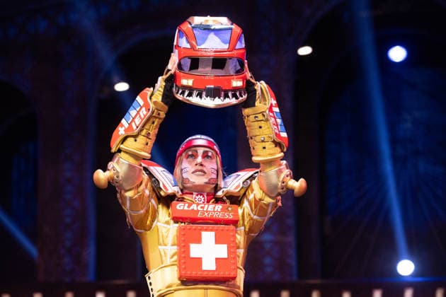 Singer Tom ROWLAND in the costume of the new train TICK TACK. The musical *Starlight Express* in Bochum introduces the Swiss Glacier Express TICK TACK as a new train in the show, Starlight Express Theater in Bochum, June 12, 2018
