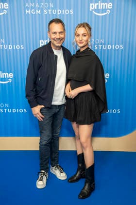 ABB PRIMEPK: Sebastian Fitzek and Sarah Mahtia appear on the blue carpet at the Prime Video Presents 2026 media press line at Kino International on September 3, 2026, in Berlin, Germany