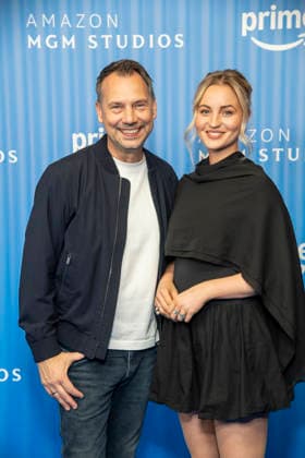 ABB PRIMEPK: Sebastian Fitzek and Sarah Mahtia appeared on the blue carpet at the Prime Video Presents 2026 media press line at Kino International on September 3, 2026, in Berlin, Germany