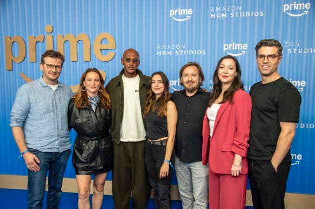 ABB PRIMEPK Dennis Gansel, Anne Ratte Polle, Tedros Teclebrhan, Silvana Damm, Tom Berninger, Verena Schilling, and Paul Stuefer as guests on the blue carpet at the Prime Video Presents 2026 Media Press Line at Kino International on September 3, 2026, in Berlin, Germany