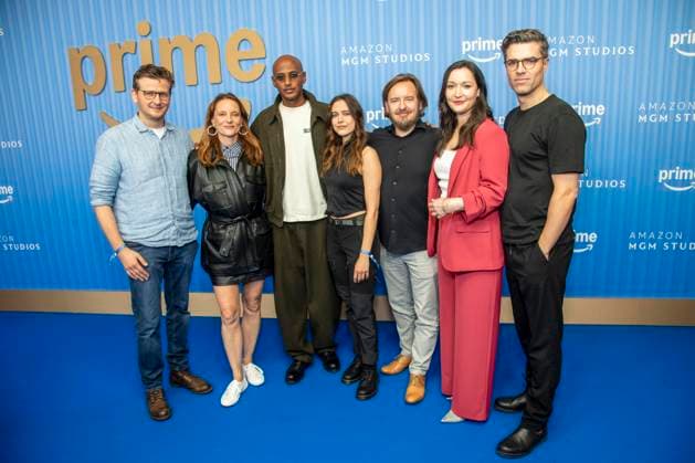 ABB PRIMEPK Dennis Gansel, Anne Ratte Polle, Tedros Teclebrhan, Silvana Damm, Tom Berninger, Verena Schilling, and Paul Stuefer as guests on the blue carpet at the Prime Video Presents 2026 Media Press Line at Kino International on September 3, 2026, in Berlin, Germany