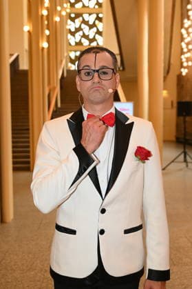 Clown Cesar Dias poses during the program presentation for the 11th Cologne Christmas Circus