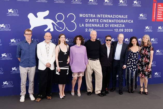 Photo by IPP Cinzia Camela, LiveMedia Publishing Group, Lido di Venezia, September 3, 2026. Pictured: VENICE, ITALY, SEPTEMBER 3. From left to right: Graham Broadbent, John Malkovich, Mariana Di Girolamo, Parker Pos