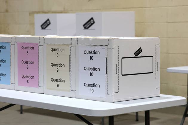 September 3, 2026, Edmonton, On, Canada: Voter ballot boxes to be used for the 2026 Alberta Referendum in Edmonton, Alta., on Thursday, Sept. 3, 2026. Edmonton Canada  - ZUMAc35_ 20260903_zaf_c35_128 Copyright: xJamesxMaclennanx