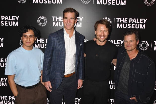 NEW YORK, NY- SEPTEMBER 3: Frankie A. Rodriguez, Eli Manning, Glen Powell and Steve Zahn at PaleyLive™s Chad Powers Season 2: Back in the Game red carpet event at The Paley Museum in New York City on September 3, 2026. Copyright: xmpi099 MediaPunchx