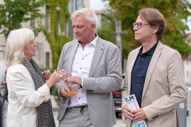 Margarethe von Trotta, Matthias Helwig, and Felix Moeller at the opening of the 20th Five Lakes Film Festival in 2026 at the Schlossberghalle in Starnberg, September 3, 2026 Foto:xN.xKolinzx xFuturexImagex fsff_6912