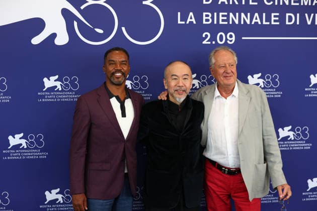 September 4, 2026, Venice Lido, Veneto, Italy: Director SHINYA TSUKAMOTO (center) along with GEOFFREY RUSH (right) and RODNEY HICKS (left) during the Mr Nelson, Did you kill people? photocall at the 83rd Venice Film Festival at Sala Grande in Venice Lido, Italy Venice Lido Italy  - ZUMAc179 20260904_zep_c179_040 Copyright: xMickaelxChavetx