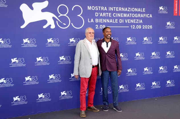 Geoffrey Rush and Rodney Hicks at the photocall for the film *Mr. Nelson, Did You Kill People? Nelson san, anata wa hito o koro shimashita ka* at the 2026 Venice Biennale—the 83rd Venice International Film Festival—at the Palazzo del Casino in Venice, September 4, 2026 Foto:xD.xBedrosianx xFuturexImagex nelson_6910