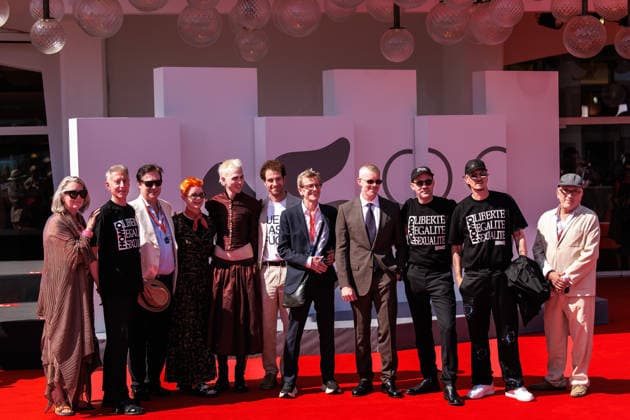 September 4, 2026, Venice, Italy: (L-R) Sarah Swords, Peter Tatchell, a guest, Sandy Powell, Director Theo Rollason, Sebastien Rabas, Simon Fisher Turner, Russell Tovey, Ben Fowlie, Michael Sherman and a guest attend the red carpet of the film Queer Edward II at the 83rd Venice International Film Festival at the Palazzo del Cinema. Venice Italy - ZUMAs197 20260904_aaa_s197_255 Copyright: xMarcoxBaradax