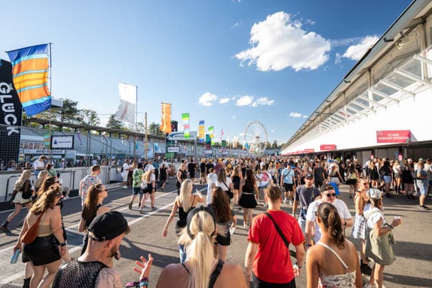 Numerous festivalgoers attend the Glücksgefühle Festival on the grounds of the Hockenheimring in Hockenheim, Baden-Württemberg, Germany