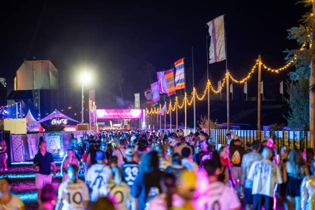 Numerous festivalgoers attend the Glücksgefühle Festival on the grounds of the Hockenheimring in Hockenheim, Baden-Württemberg, Germany