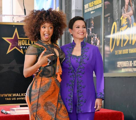 Filipina actress and singer Lea Salonga (R) is joined by singer and songwriter H.E.R. during an unveiling ceremony honoring her with the 2,855th star on the Hollywood Walk of Fame in Los Angeles on Friday, September 4, 2026.  LAP20260904025 JIMxRUYMEN