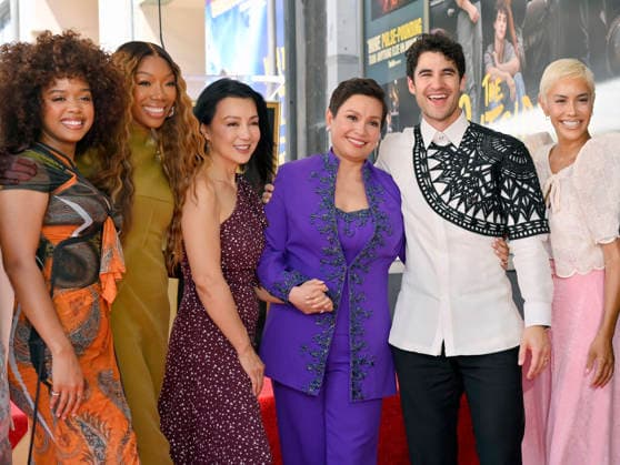 Filipina actress and singer Lea Salonga (4th-L) is joined by H.E.R., Brandy, Ming-Na Wen, Darren Criss and Sibley Scoles (L-R) during an unveiling ceremony honoring her with the 2,855th star on the Hollywood Walk of Fame in Los Angeles on Friday, September 4, 2026.  LAP2026090427 JIMxRUYMEN