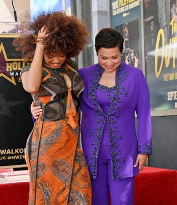 Filipina actress and singer Lea Salonga (R) is joined by singer and songwriter H.E.R. during an unveiling ceremony honoring her with the 2,855th star on the Hollywood Walk of Fame in Los Angeles on Friday, September 4, 2026.  LAP20260904031 JIMxRUYMEN