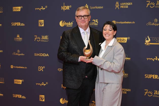 2026 Golden Hen Awards Ceremony: Entertainer Hape Kerkeling, winner of the Golden Hen in the Film and Television category, holding the Golden Hen, with presenter Tahnee Schaffarczyk. The 2026 Golden Hen Awards Ceremony took place on September 4, 202026 at the Leipzig Trade Fair, Hall 1, Leipzig, Saxony, Germany