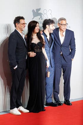 IPA88134945 - VENICE, ITALY - SEPTEMBER 4: (L-R) Grant Heslov, Nora Mariana, Rami Kodeih, and George Clooney attend the screening of Furies during the 83rd Venice International Film Festival at Sala Giardino on September 4, 2026, in Venice, Italy. Photo: Cinzia Camela.  Copyright: xCinziaxCamela LiveMediax xCinziaxCamela LiveMediax 88134945
