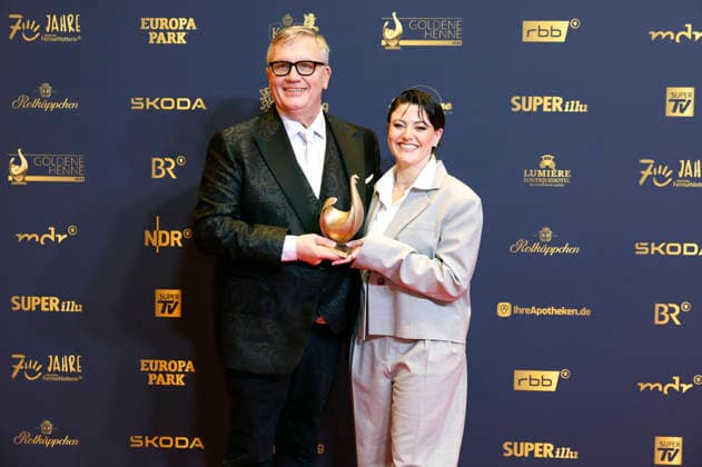 Hape Kerkeling and Tahnee Schaffarczyk at the 32nd Golden Hen Awards ceremony in 2026 at the Leipzig Trade Fair, September 4, 2026 Foto:xR.xStoffelsx xFuturexImagex henne_6657