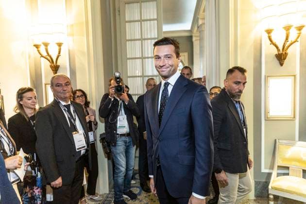 IPA88137340 - Cernobbio, September 4, 2026, Opening of the TEHA 2026 Forum, The European House Ambrosetti Forum 2026, Intelligence on the World, Europe, and Italy. Pictured: the arrival of MEP Jordan Bardella, president of Rassemblement National  Copyright: xFrancescoxEnriquezx xFrancescoxEnriquezx 88137340