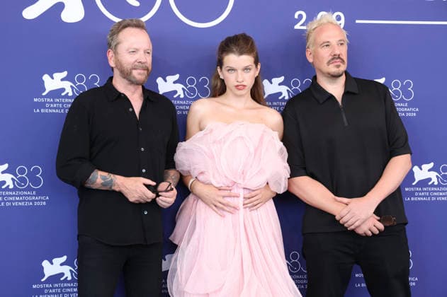 Kiefer Sutherland, Ever Anderson, and Barthelemy Grossmann at the photo call for the film *Father Joe* at the 2026 Venice Biennale—the 83rd Venice International Film Festival—at the Palazzo del Casino in Venice, September 5, 2026 Foto:xD.xBedrosianx xFuturexImagex joe_6939