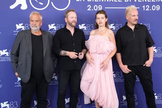 Luc Besson, Kiefer Sutherland, Ever Anderson, and Barthelemy Grossmann at the photocall for the film *Father Joe* at the 2026 Venice Biennale—the 83rd Venice International Film Festival—at the Palazzo del Casino in Venice, September 5, 2026 Foto:xD.xBedrosianx xFuturexImagex joe_6942