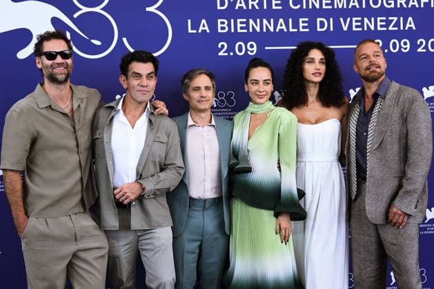 IPA88185737 - Venice, 83rd Venice International Film Festival 2026 - Day 5 - Hombre Al Agua photocall - Pictured: Manuel Garcia-Rulfo, Jorge Salinas, Gael Garcia Bernal, Esmeralda Pimentel, DÃ bora Nascimento, and Ricky Martin  Copyright: xAlbertoxTerenghix xPoolxPhotoxEventsx08x 88185737