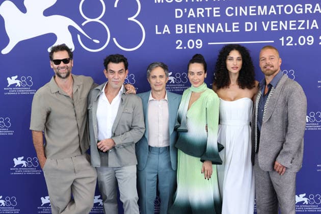 Venice 2026 Hombre Al Agua Photocall NB Manuel Garcia-Rulfo, Jorge Salinas, Gael García Bernal, Esmeralda Pimentel, Débora Nascimento and Ricky Martin attending the Hombre Al Agua Photocall as part of the 83th Venice International Film Festival at the Lido in Venice, Italy on September 06, 2026. Photo by Nasser Berzane ABACAPRESS.COM Venice Italy  Copyright: xBerzanexNasser ABACAx