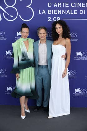 Venice 2026 Hombre Al Agua Photocall NB Esmeralda Pimentel, Gael García Bernal, Débora Nascimento attending the Hombre Al Agua Photocall as part of the 83th Venice International Film Festival at the Lido in Venice, Italy on September 06, 2026. Photo by Nasser Berzane ABACAPRESS.COM Venice Italy  Copyright: xBerzanexNasser ABACAx