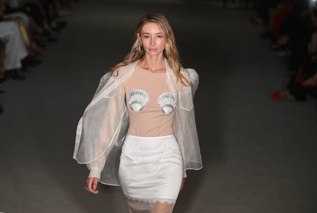 A model presents an outfit from the latest collection of the DARJA DONEZZ brand during Ukrainian Fashion Week SS27 at the Mystetskyi Arsenal National Cultural, Art and Museum Complex, Kyiv, Ukraine, September 5, 2026. The catwalk show was held in a shelter due to an air raid. (Photo by Yevhen Kotenko Ukrinform) DARJA DONEZZ catwalk show at UFW SS27  Copyright: xYevhenxKotenkox