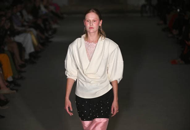 A model presents an outfit from the latest collection of the DARJA DONEZZ brand during Ukrainian Fashion Week SS27 at the Mystetskyi Arsenal National Cultural, Art and Museum Complex, Kyiv, Ukraine, September 5, 2026. The catwalk show was held in a shelter due to an air raid. (Photo by Yevhen Kotenko Ukrinform) DARJA DONEZZ catwalk show at UFW SS27  Copyright: xYevhenxKotenkox