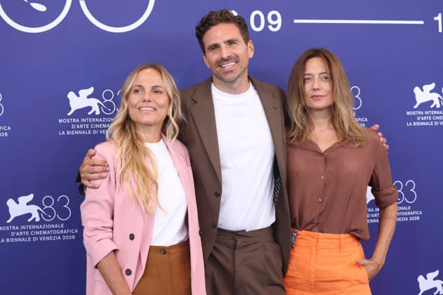 Ludovica Rampoldi, Andrea Pallaoro, and Ilaria Bernardini at the photo call for the film *The Echo Chamber* at the 2026 Venice Biennale—the 83rd Venice International Film Festival—at the Palazzo del Casino in Venice, September 6, 2026 Foto:xD.xBedrosianx xFuturexImagex echo_6909